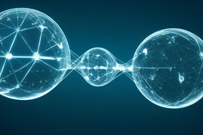 Visualización abstracta de redes de inteligencia artificial y conectividad tecnológica global