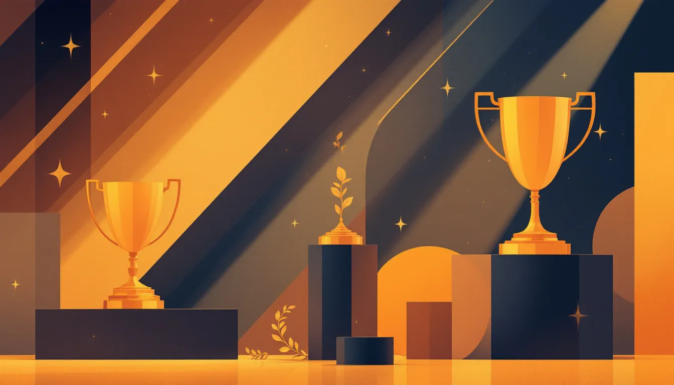 Ilustración conceptual sobre premios de creatividad publicitaria con formas geométricas y haces de luz
