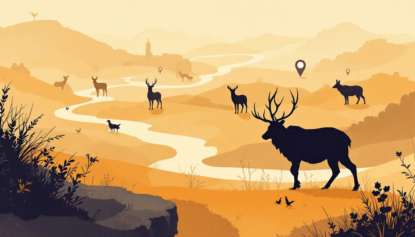 Ilustración conceptual sobre rastreo GPS de fauna silvestre en entornos agrícolas